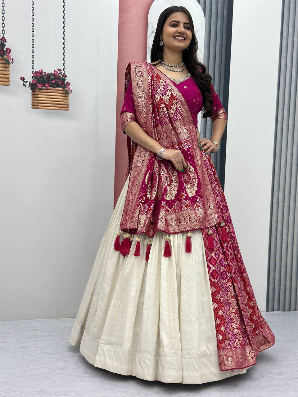 Wedding Special Trending Lehenga Saree with Jacquard Silk Blouse and Simar Silk Lehenga - Ready-Made Patli