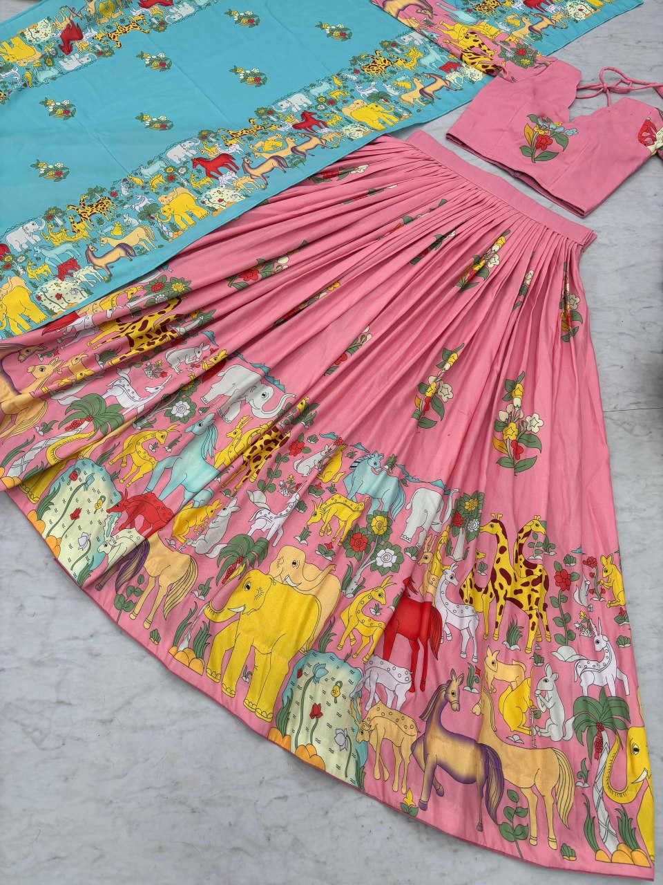 Elegant Kalamkari Print Cotton Lehenga Choli with Dupatta - Fully Stitched