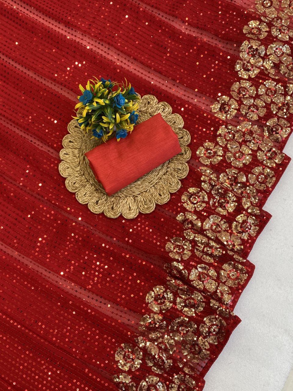 Bollywood Blockbuster Special Edition Dual Sequins Georgette Designer Saree