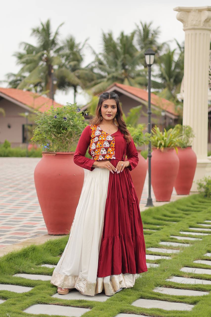 Navratri Special Gamathi Work Cotton Lehenga Choli with Mirror Work and 6 Meter Flair  - Fully Stitched