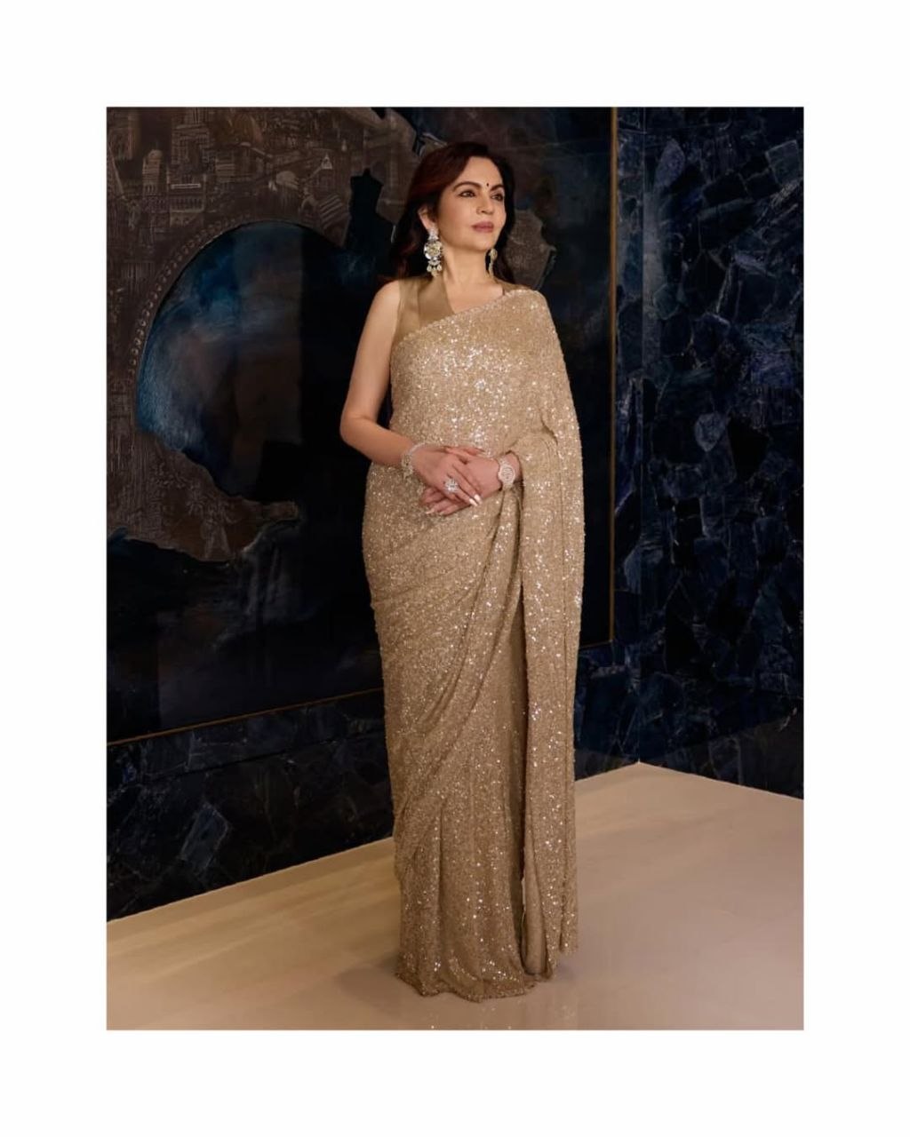 Bollywood Blockbuster Nita Ambani Inspired Rainbow Sequins Designer Saree