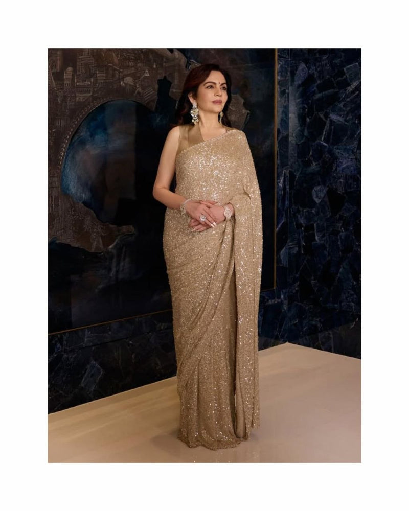 Bollywood Blockbuster Nita Ambani Inspired Rainbow Sequins Designer Saree