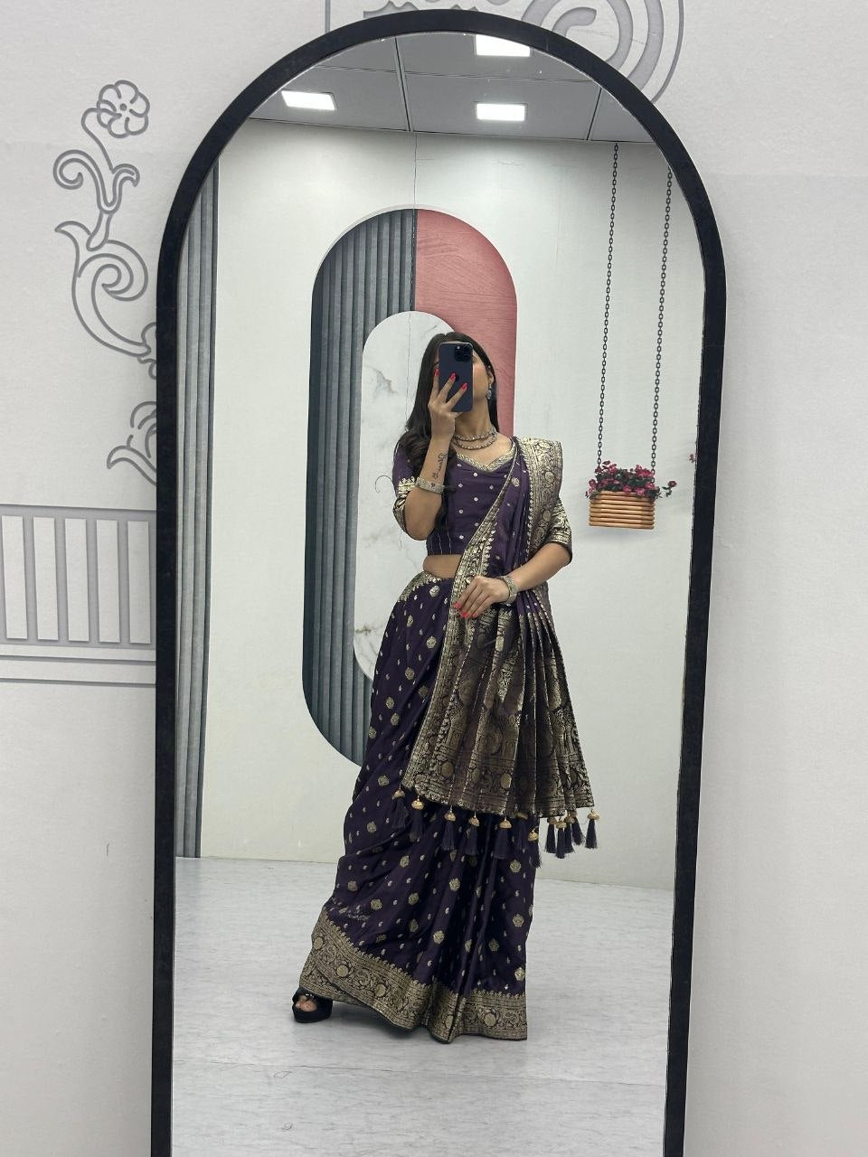Festival Collection Pure Silk Ready-Made Patli Saree with Heavy Zecard Work - Ready-Made Patli