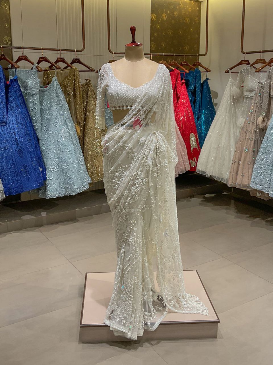 Trending Bollywood Blockbuster Heavy Sequins Embroidered Mono Net Designer Saree