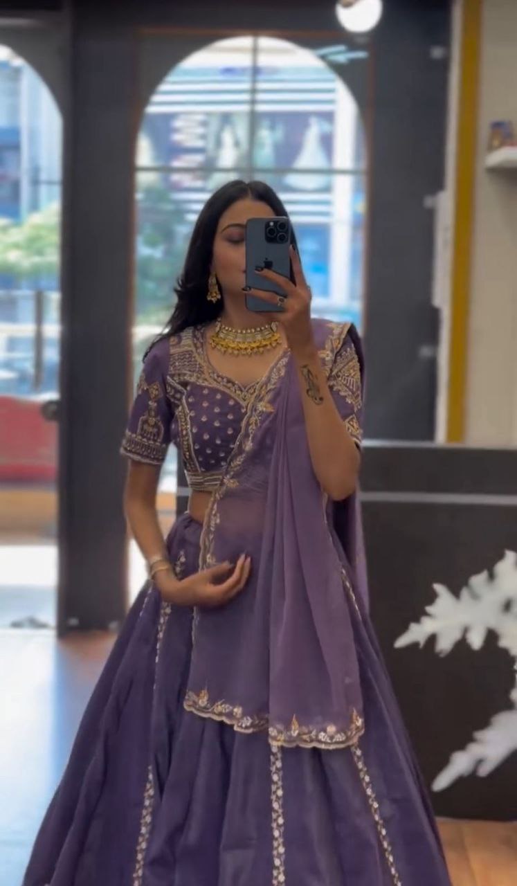 New Festival Chinon Lehenga Choli with Embroidered Dupatta- Fully Stitched