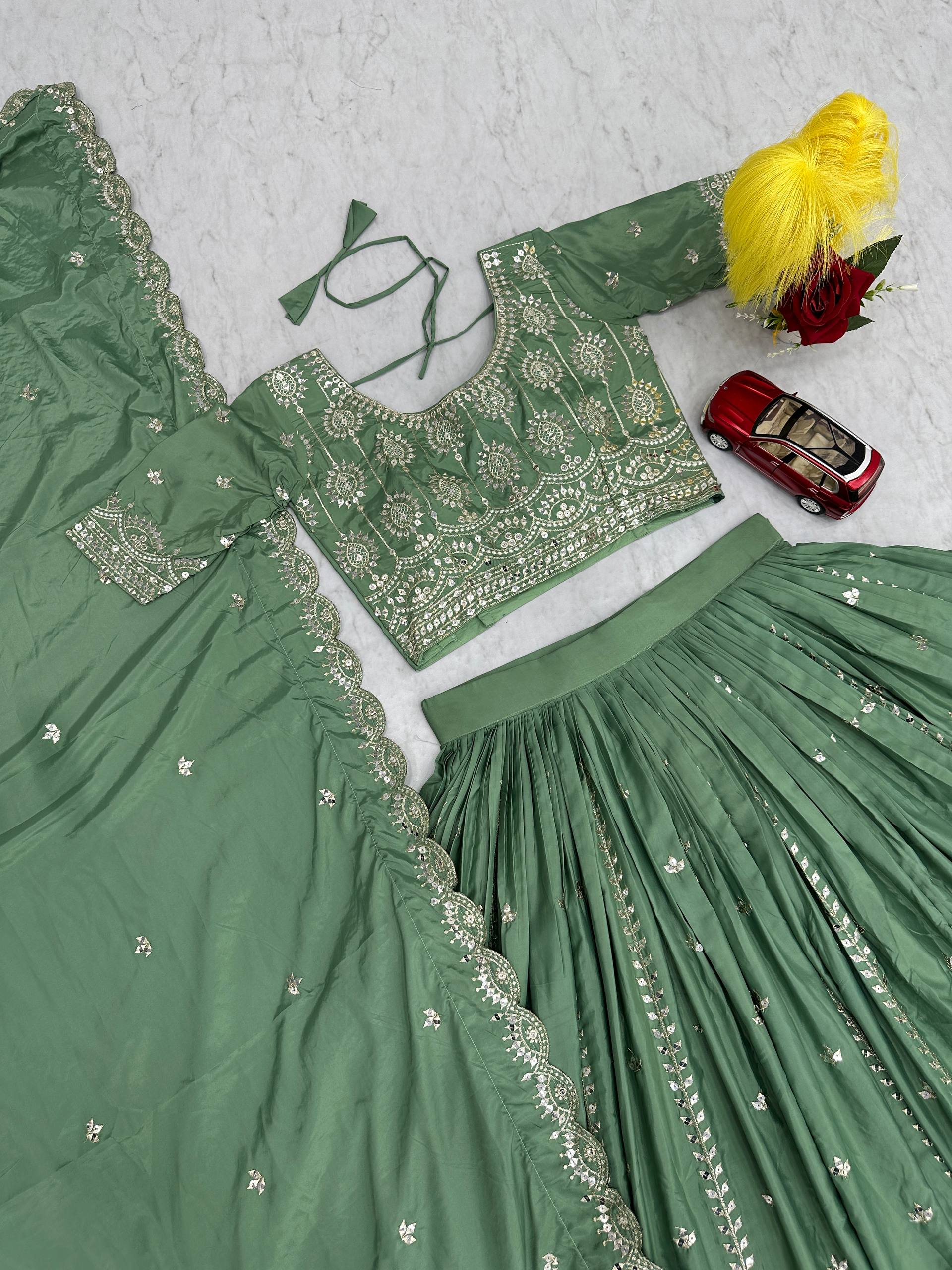 Festival Collection Crepe Silk Lehenga Choli with Heavy Embroidery Sequence Work - Fully Stitched