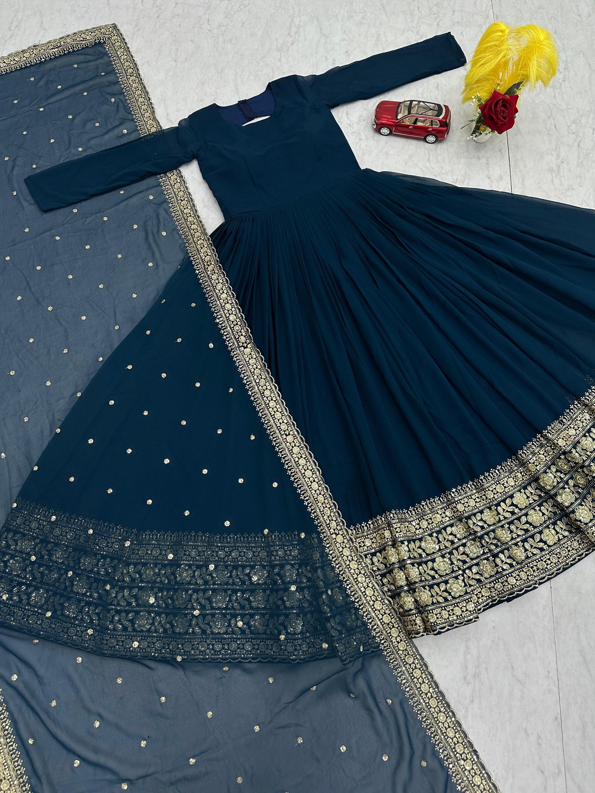 Wedding Wear Fox Georgette Embroidered Gown with Dupatta - Fully Stitched