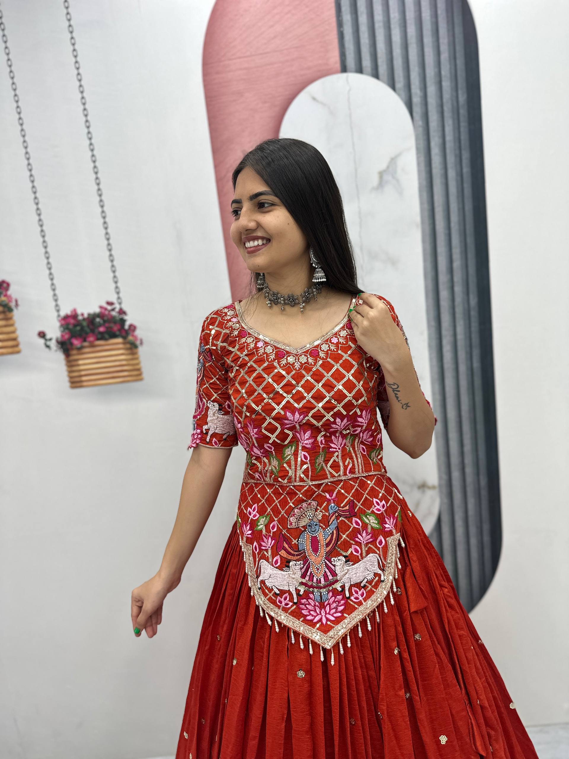 Launching Wedding Wear Vichitra Silk Lehenga Choli with Embroidered Dupatta - Fully Stitched
