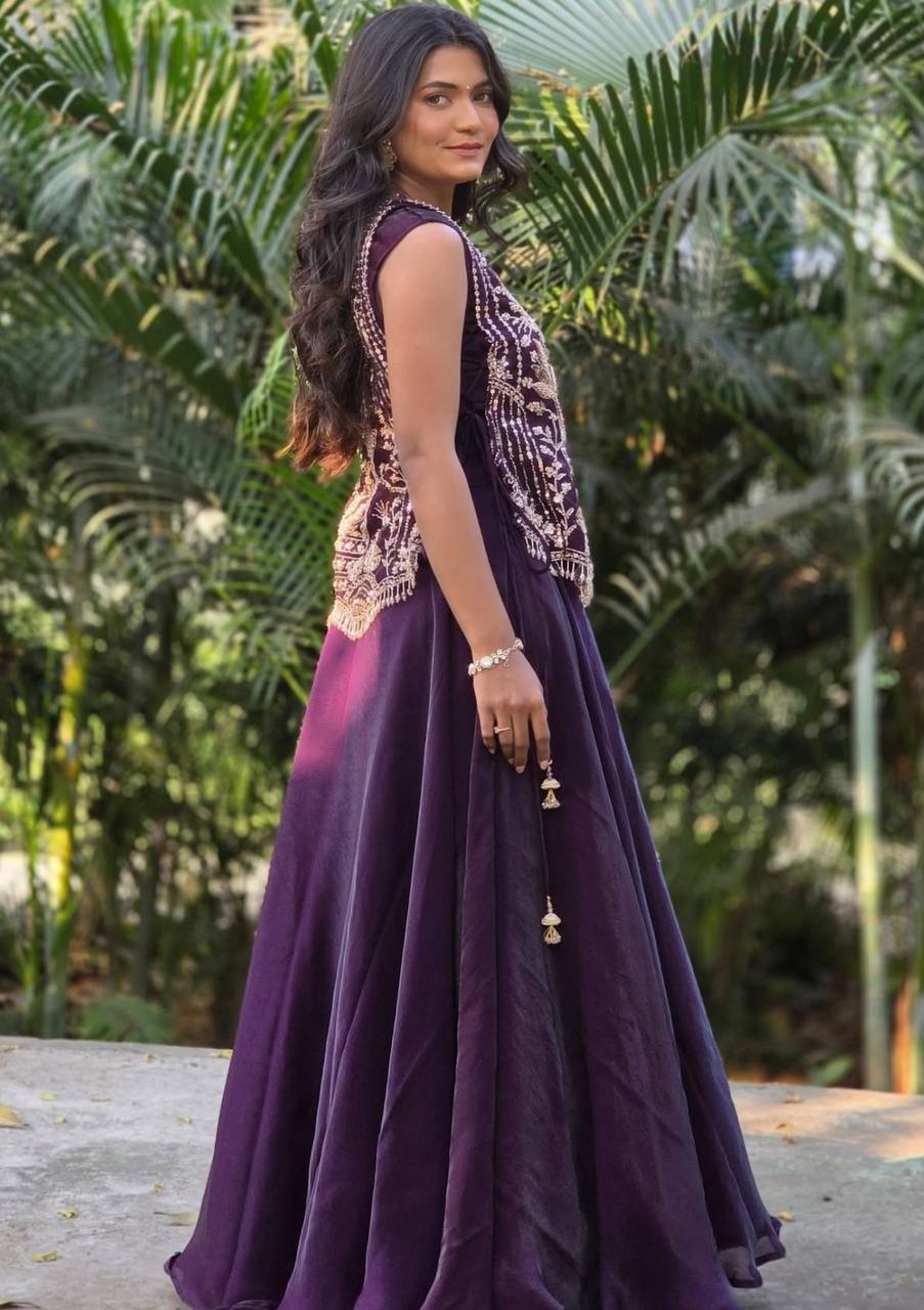Party Wear Indo Western Lehenga with Heavy Work Shrug - Fully Stitched