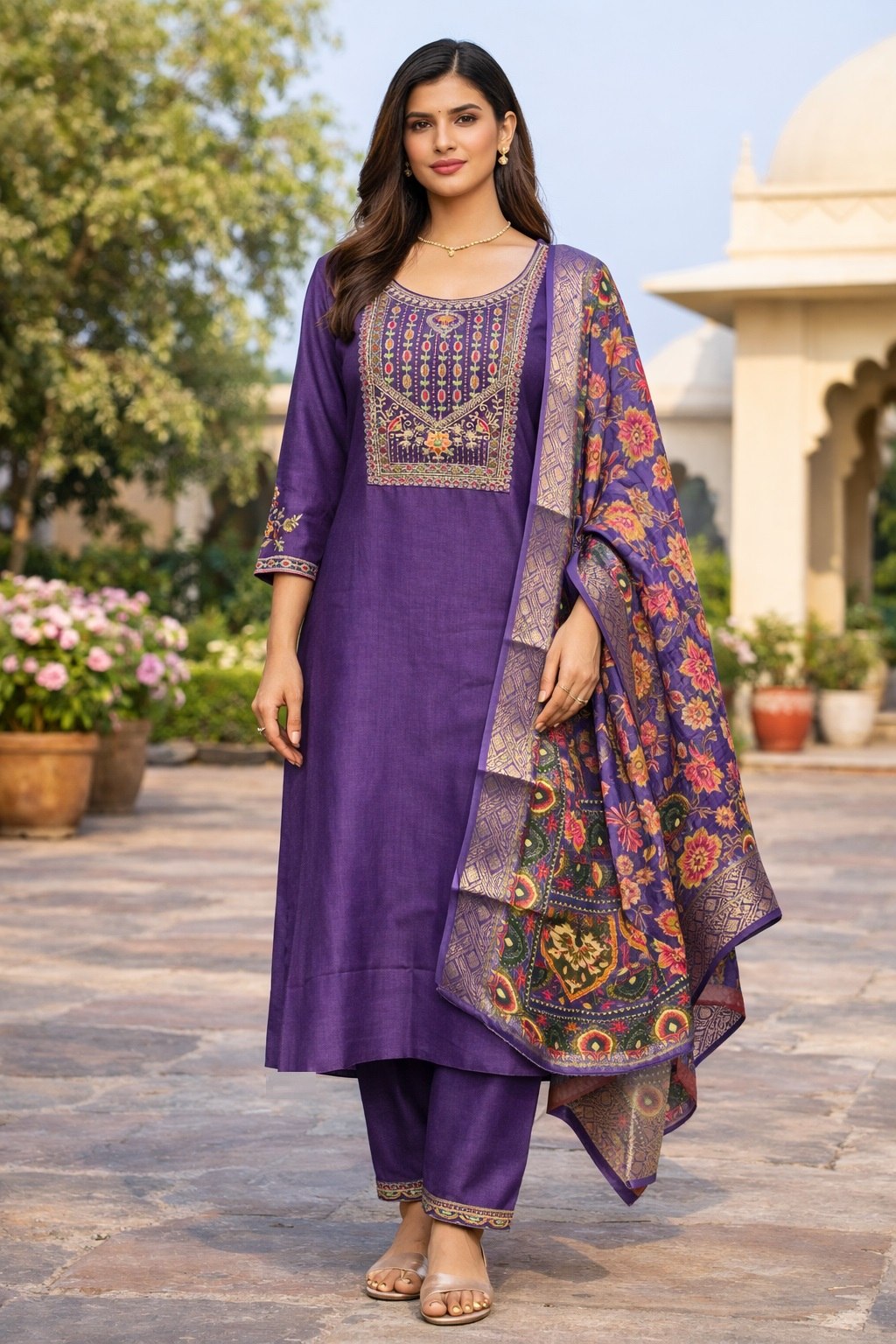Designer Cotton Silk Kurti Pant Set with Jacquard Shimmer Dupatta | Wedding & Festive Wear Collection