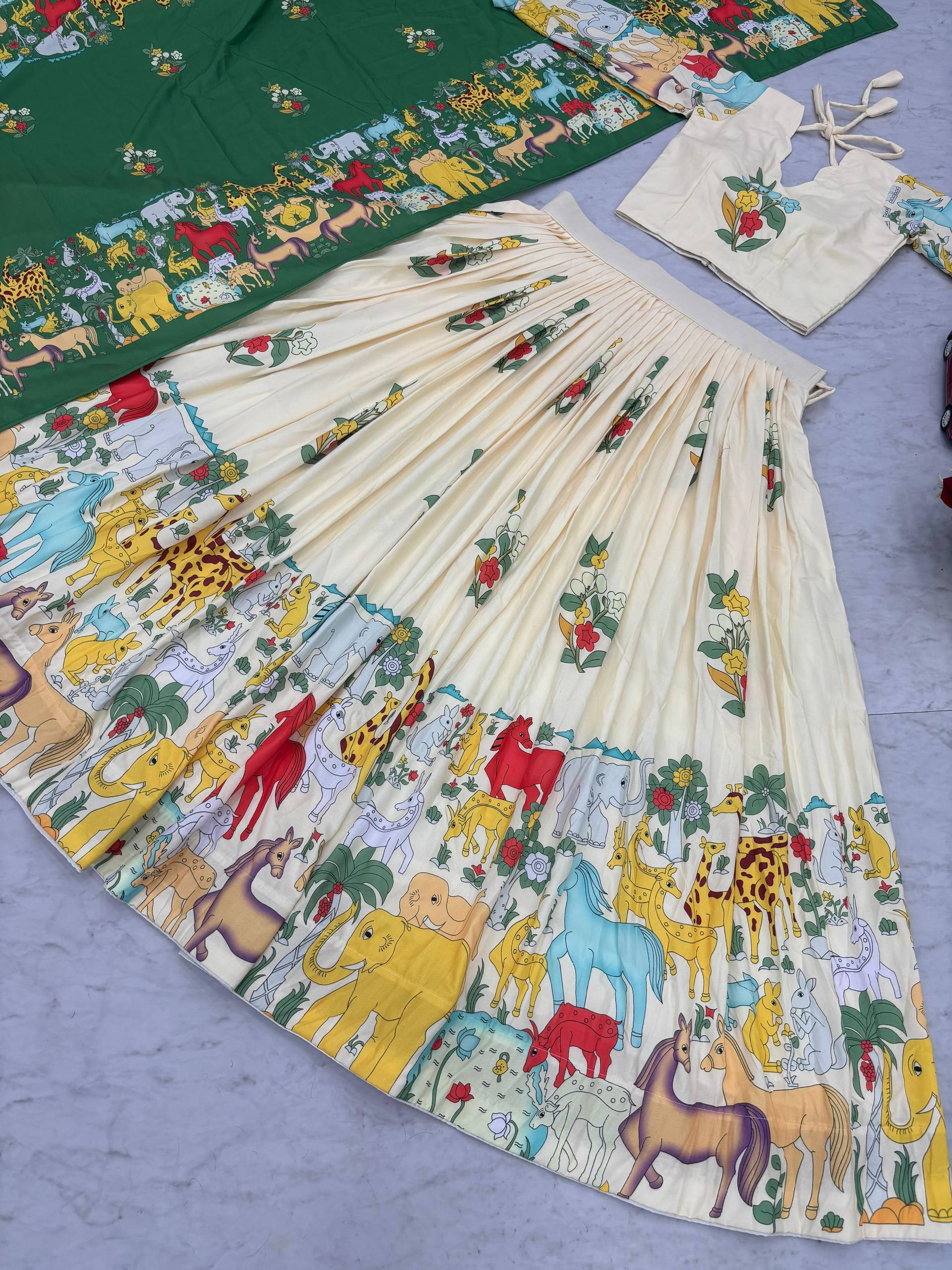 Elegant Kalamkari Print Cotton Lehenga Choli with Dupatta - Fully Stitched