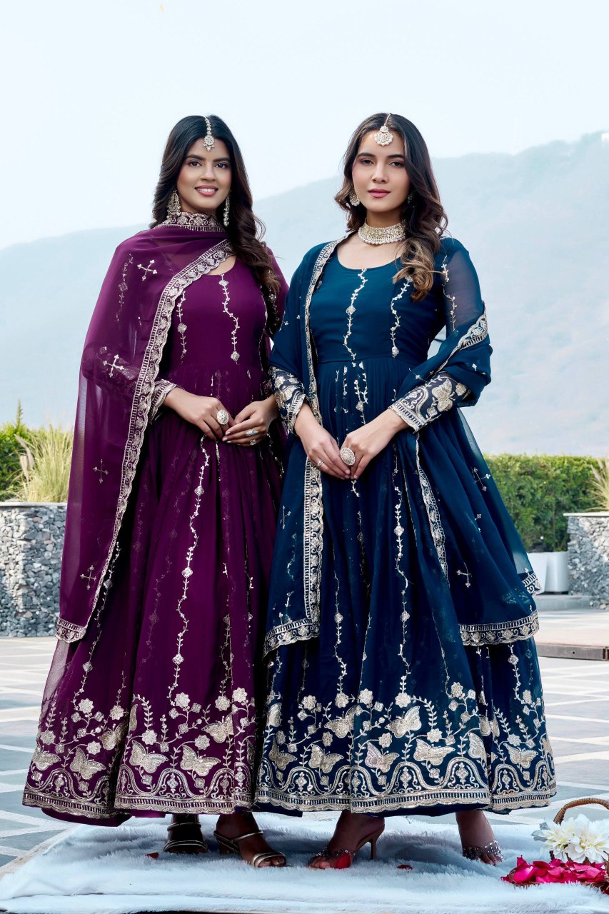 Festival Collection Fox Georgette Long Gown with Heavy Sequence Embroidery Dupatta - Fully Stitched