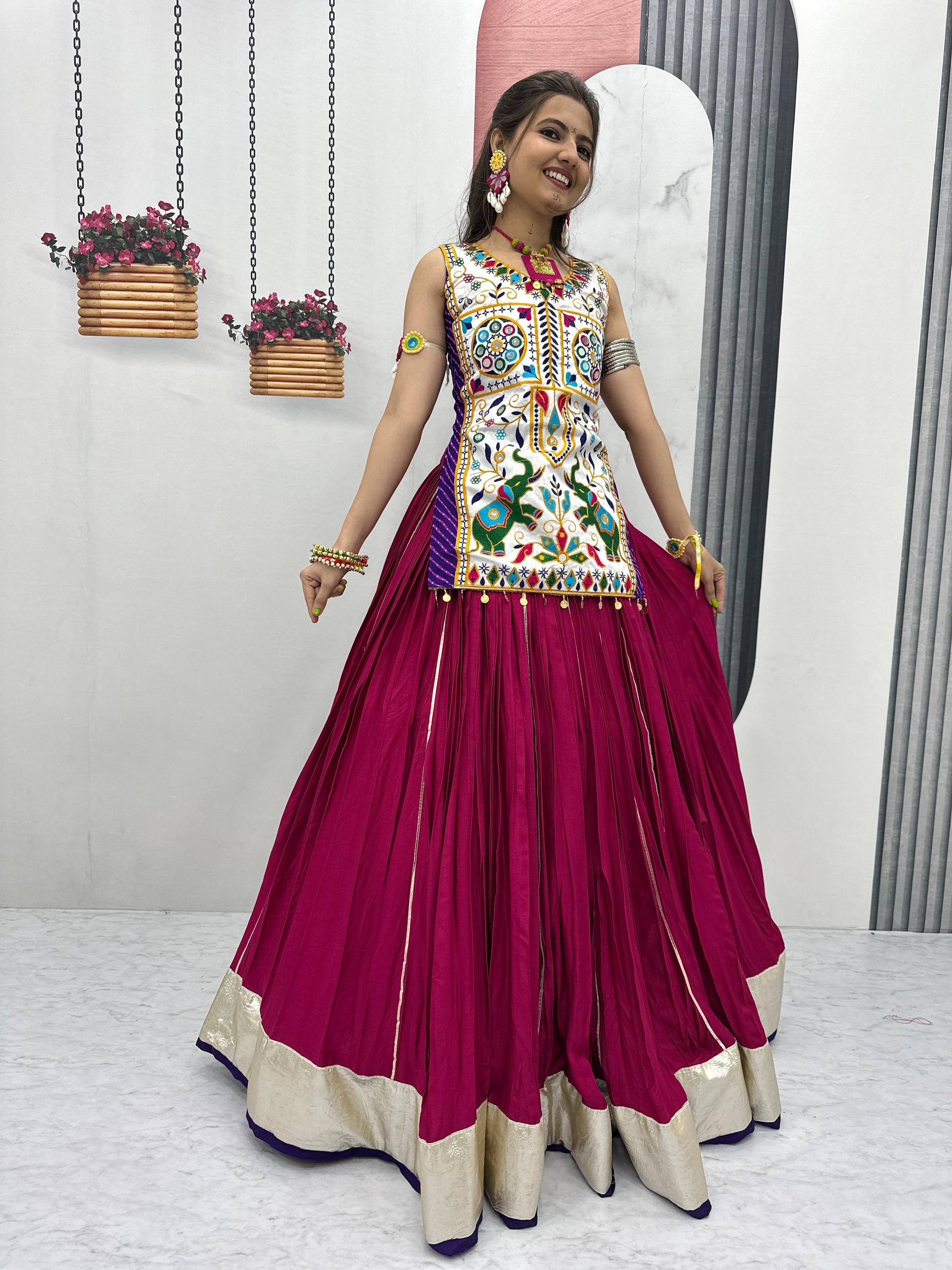 Navratri Special Gamathi Work Lehenga Choli with 6 Meter Big Flair - Fully Stitched