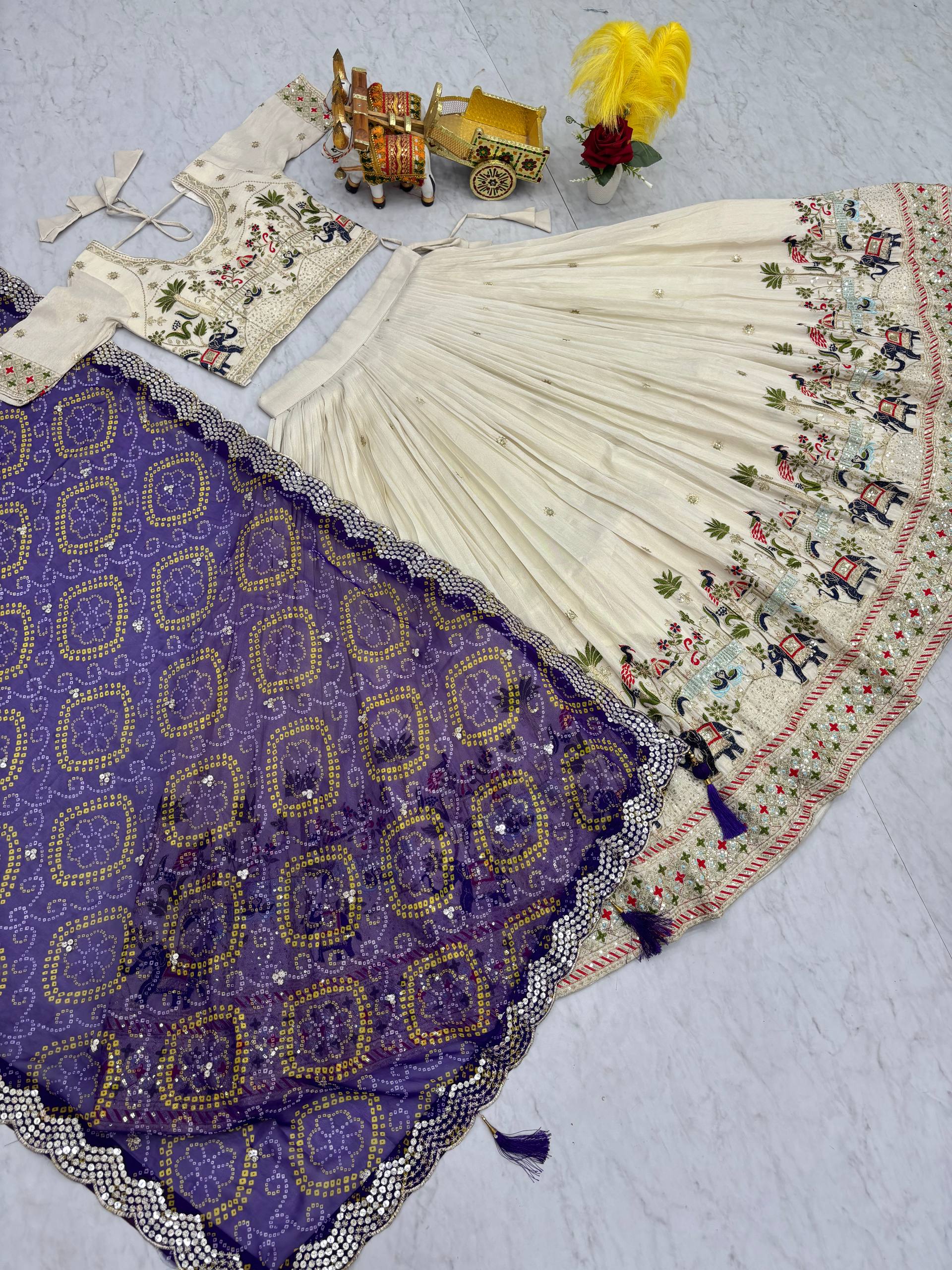 Festival Collection Tissue Silk Lehenga Choli with Bandhej Georgette Dupatta - Fully Stitched