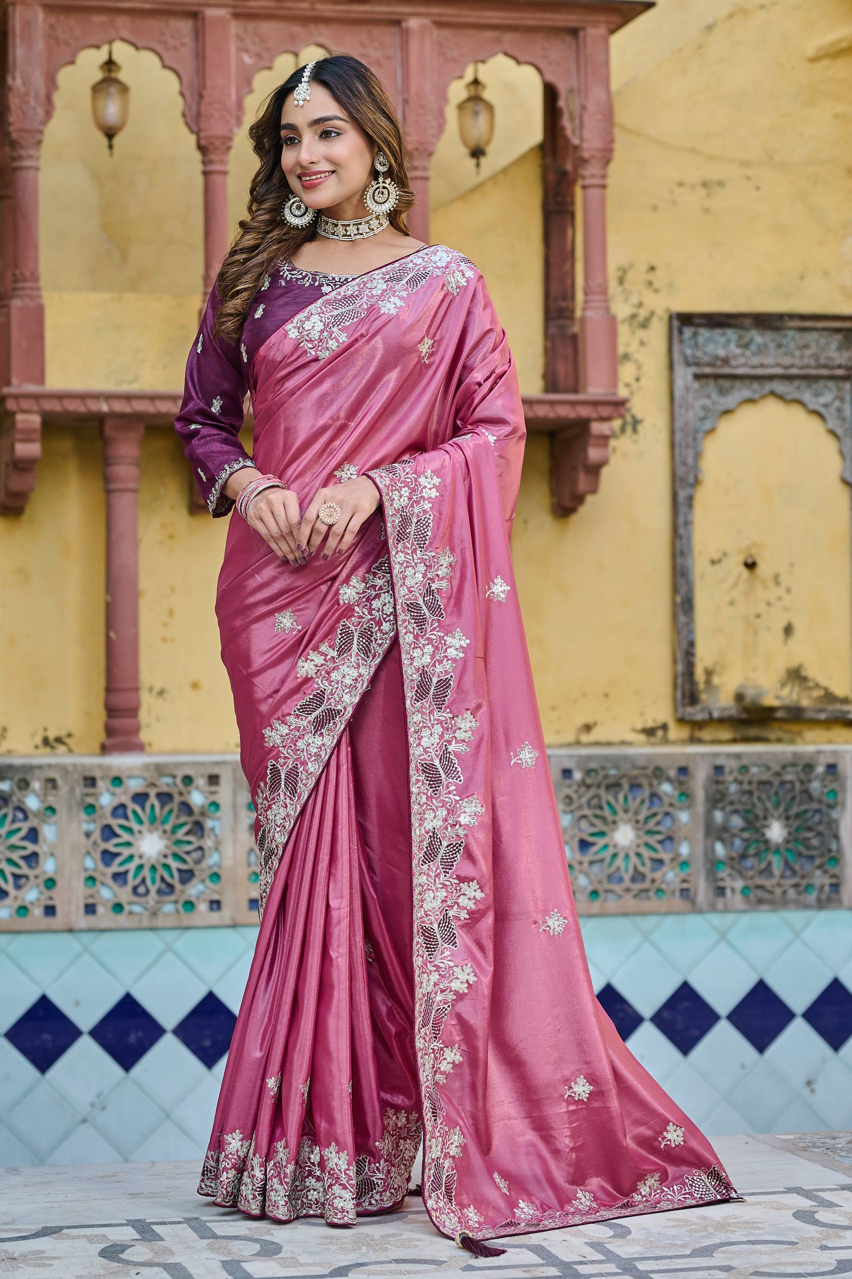 Wedding Saree in Pure HO Silk with Heavy Thread and Sequence Embroidery Work
