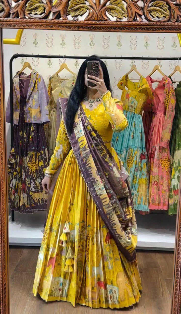 Elegant Kalamkari Print Cotton Lehenga Choli with Dupatta - Fully Stitched