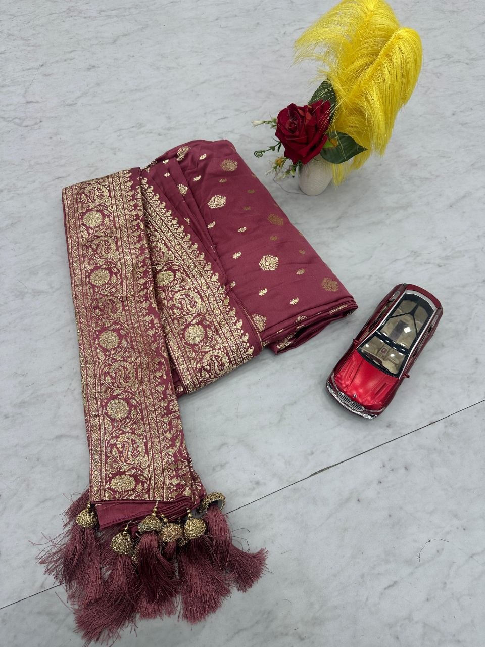 Festival Collection Pure Silk Ready-Made Patli Saree with Heavy Zecard Work - Ready-Made Patli