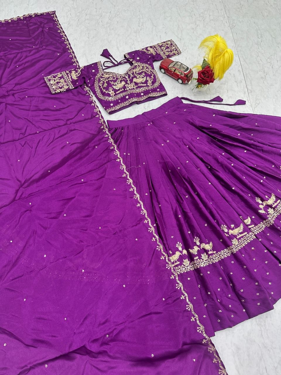 New Festival Chinon Lehenga Choli with Heavy Embroidered Dupatta - Fully Stitched