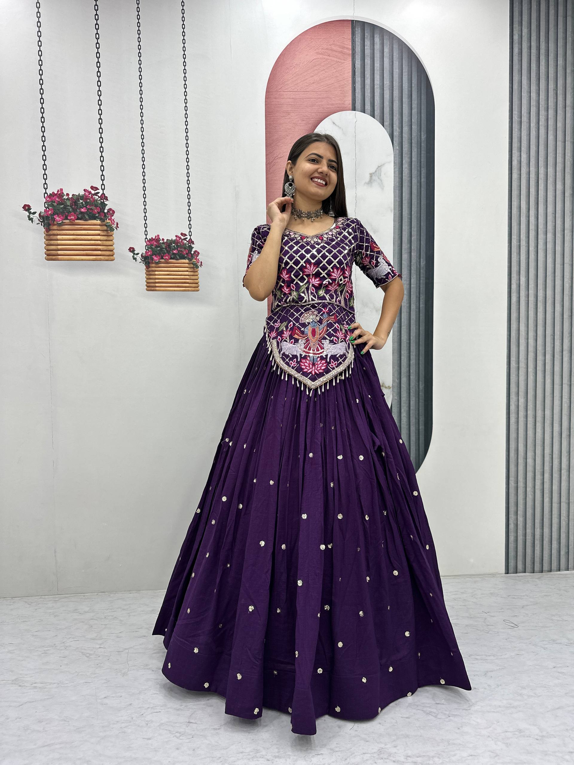 Launching Wedding Wear Vichitra Silk Lehenga Choli with Embroidered Dupatta - Fully Stitched