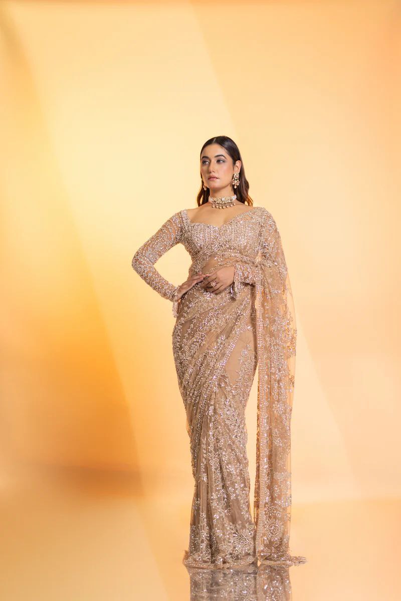 Bollywood Blockbuster Butterfly Net Sequins Embroidered Saree with Designer Blouse