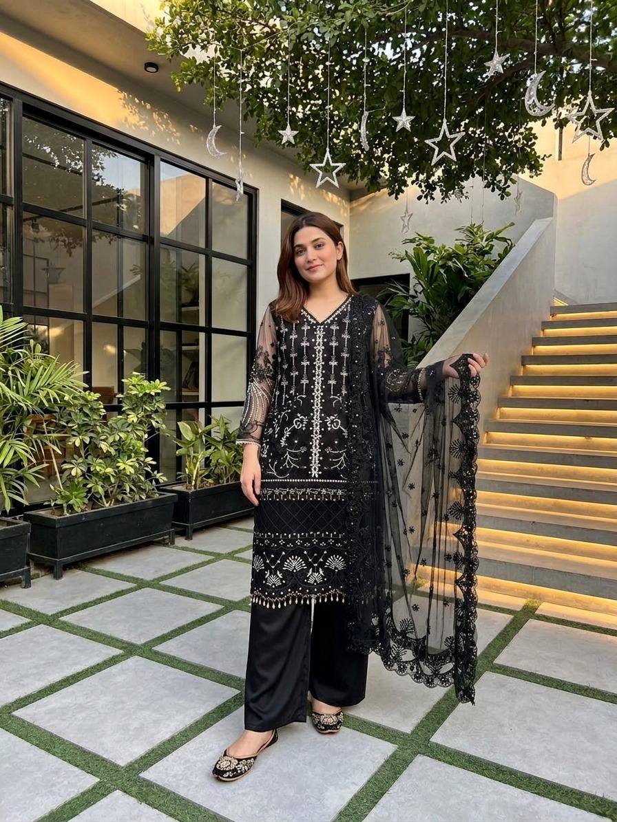 NEW DESIGNER HEAVY  SOFT NET SHARARA SUIT SET