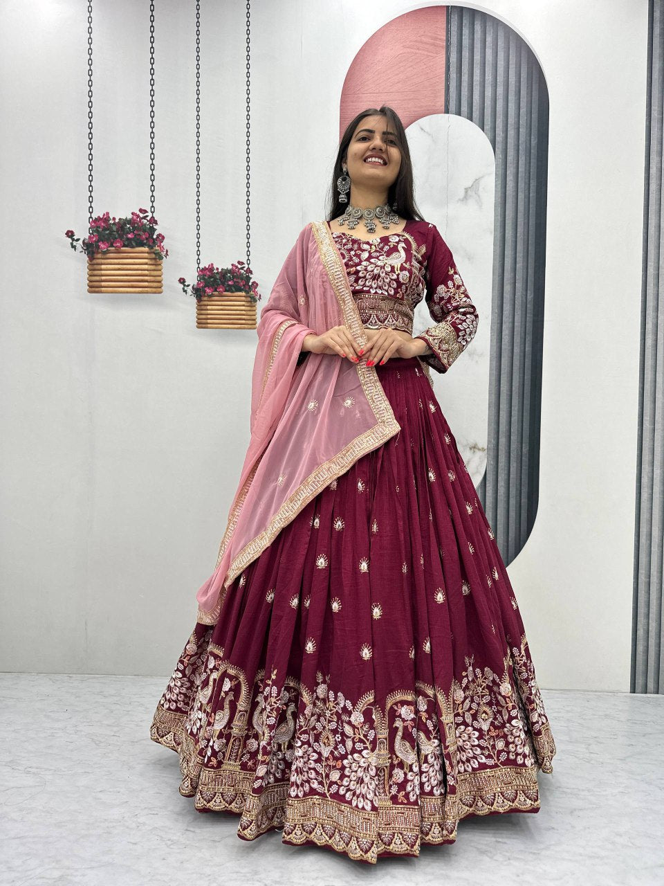 New Festival Vichitra Silk Lehenga Choli with Heavy Embroidered Dupatta - Fully Stitched