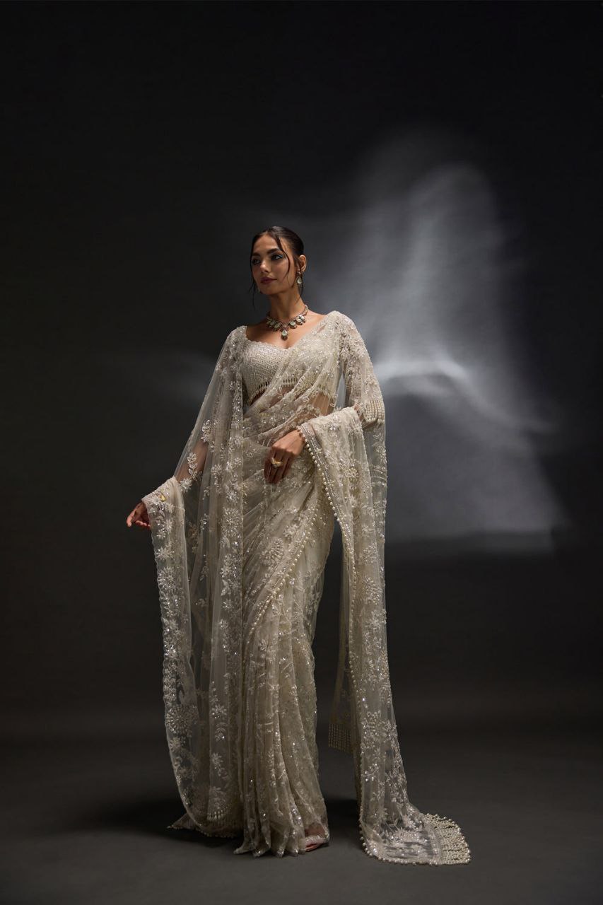 Trending Bollywood Blockbuster Heavy Sequins Embroidered Mono Net Designer Saree