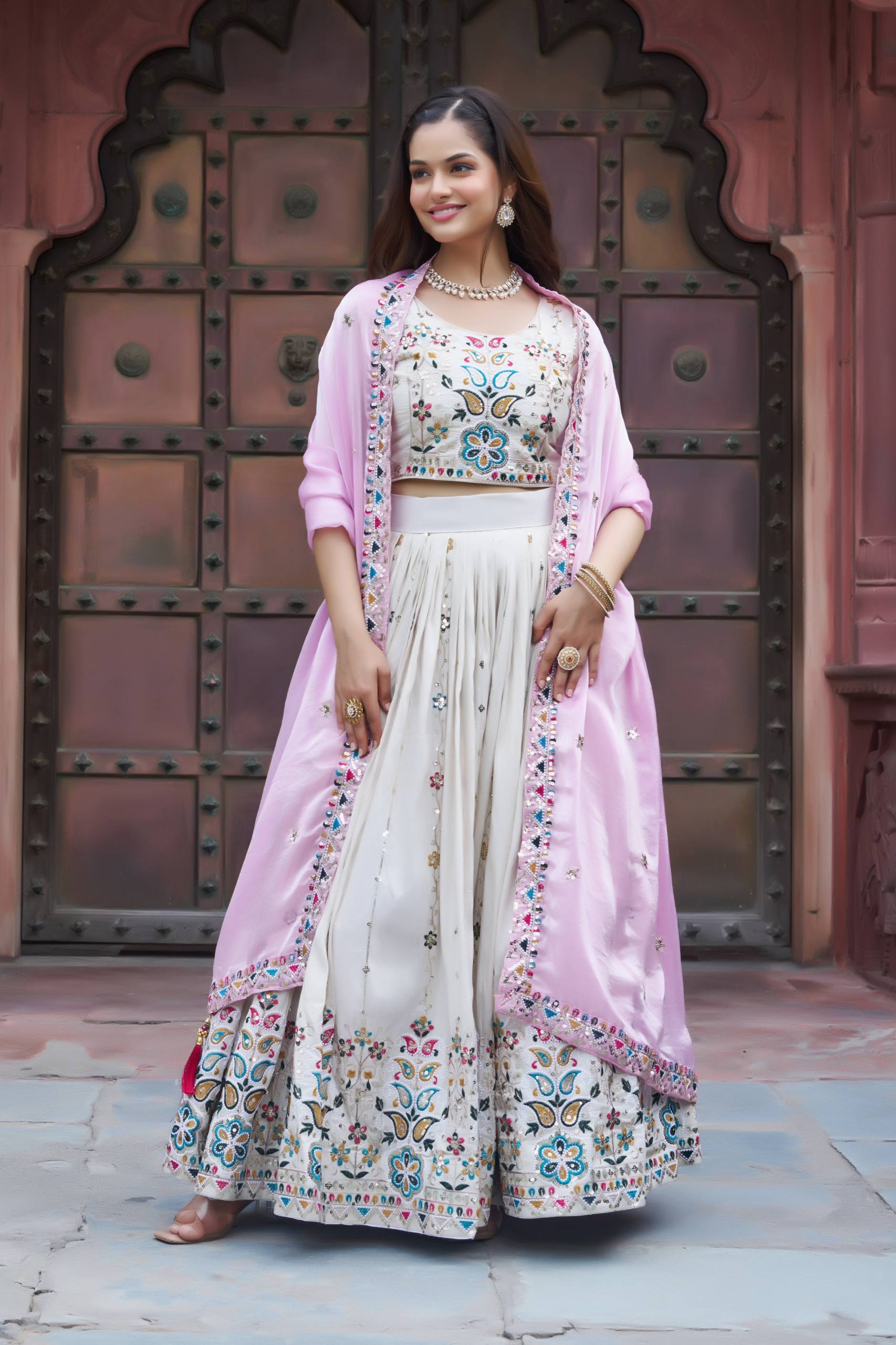 Festival Collection Tissue Silk Lehenga Choli with Heavy Embroidery Sequence Work - Fully Stitched