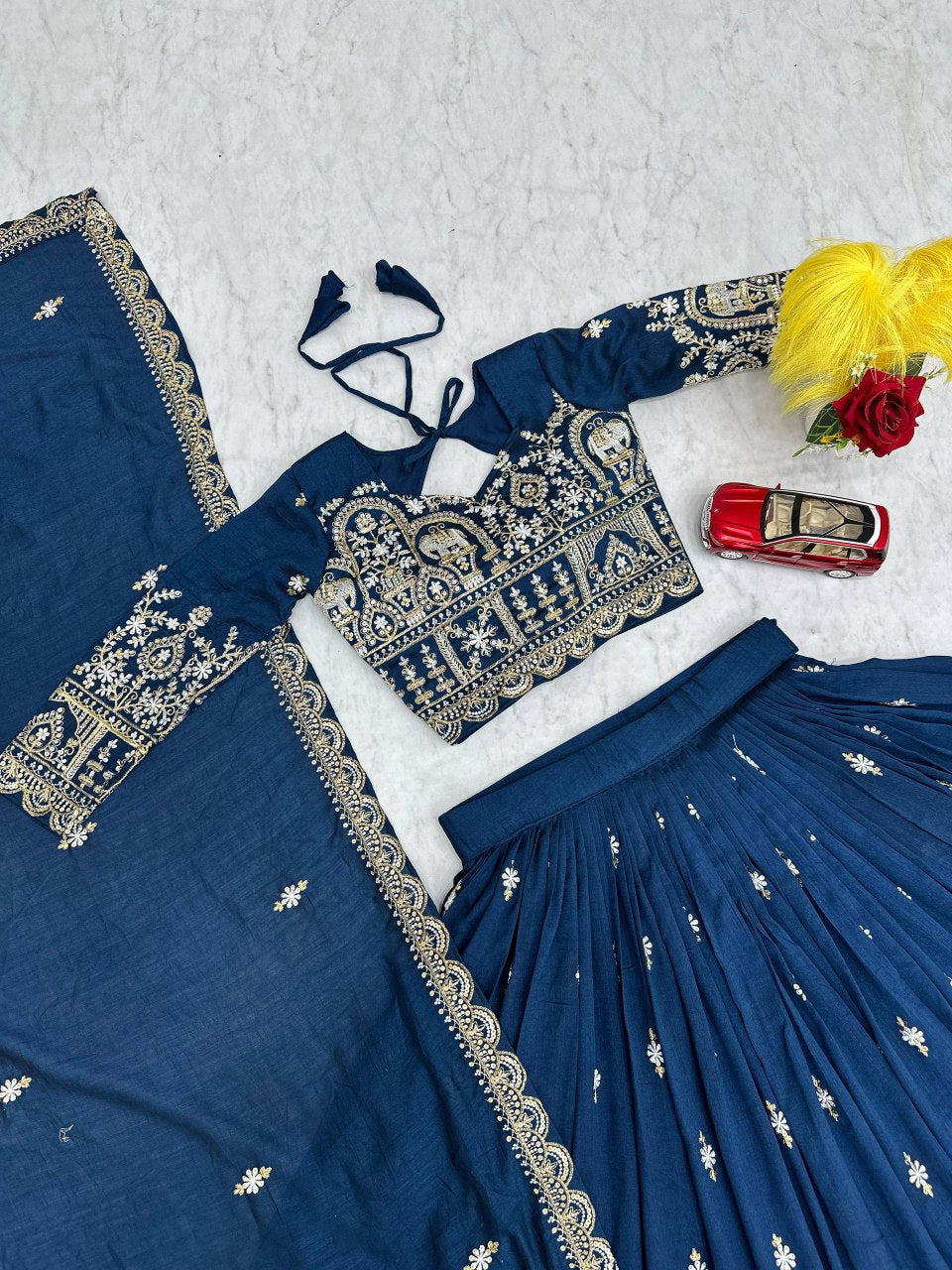 New Festival Vichitra Silk Lehenga Choli with Heavy Sequence Embroidery - Fully Stitched