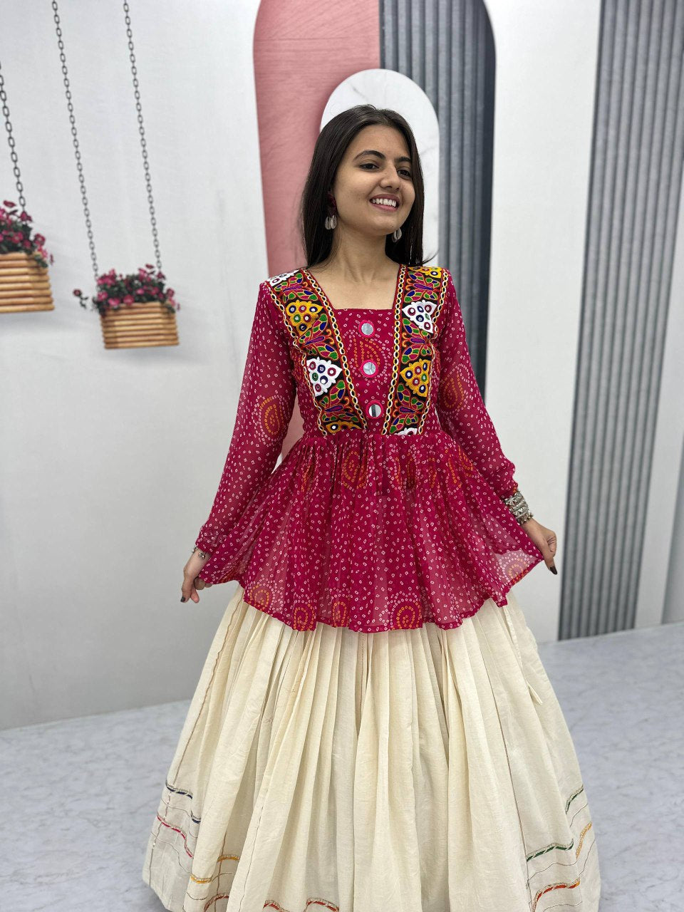 Launching Navratri Special Bandhej Print Lehenga Choli with 6 Meter Big Flair- Fully Stitched