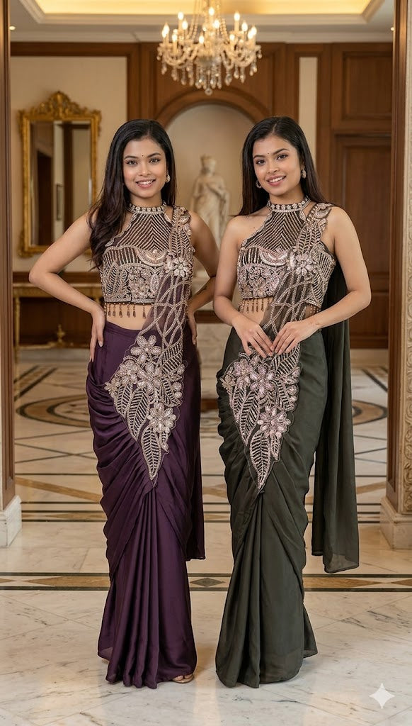 New Superhit Trending Rangoli Ready to Wear Saree with Fully Embroidered Beads Work Blouse - Fully Stitched
