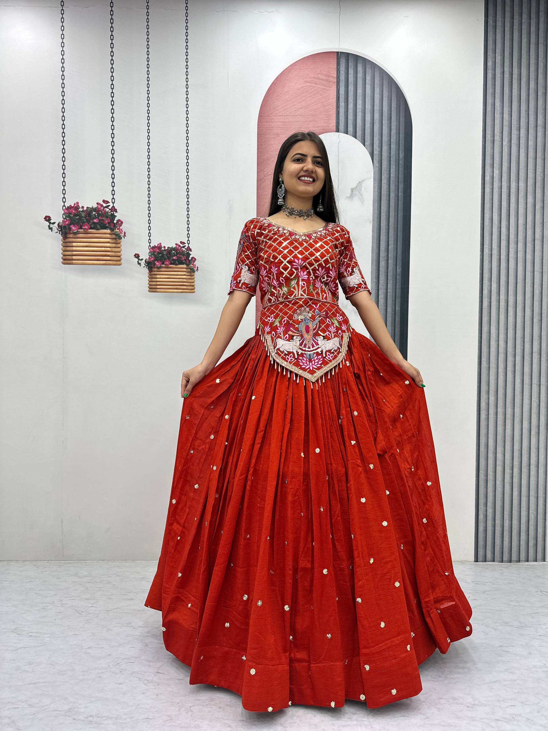 Launching Wedding Wear Vichitra Silk Lehenga Choli with Embroidered Dupatta - Fully Stitched