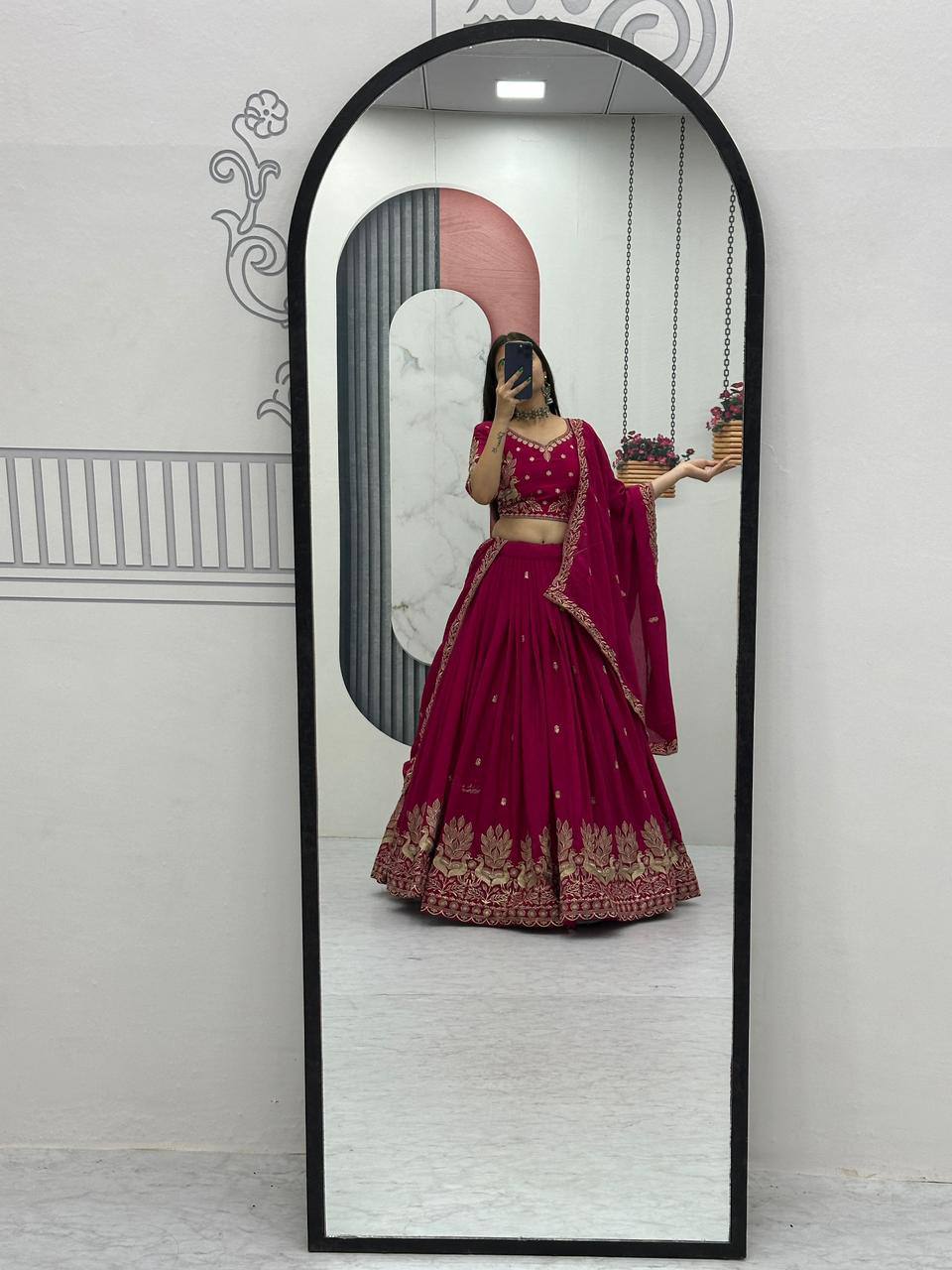 New Festival Chinon Lehenga Choli with Elegant Embroidered Dupatta - Fully Stitched