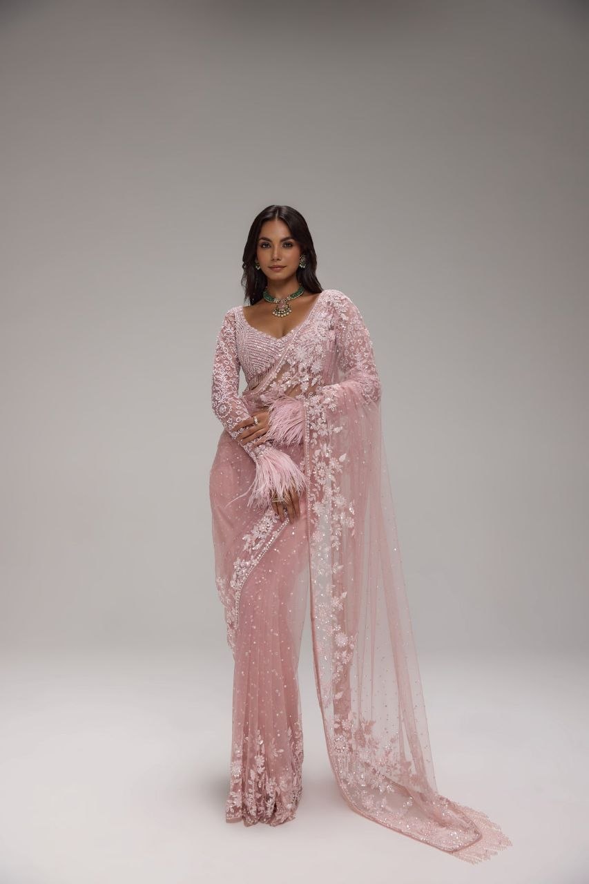 Bollywood Blockbuster Butterfly Net Sequins Embroidered Saree with Designer Blouse