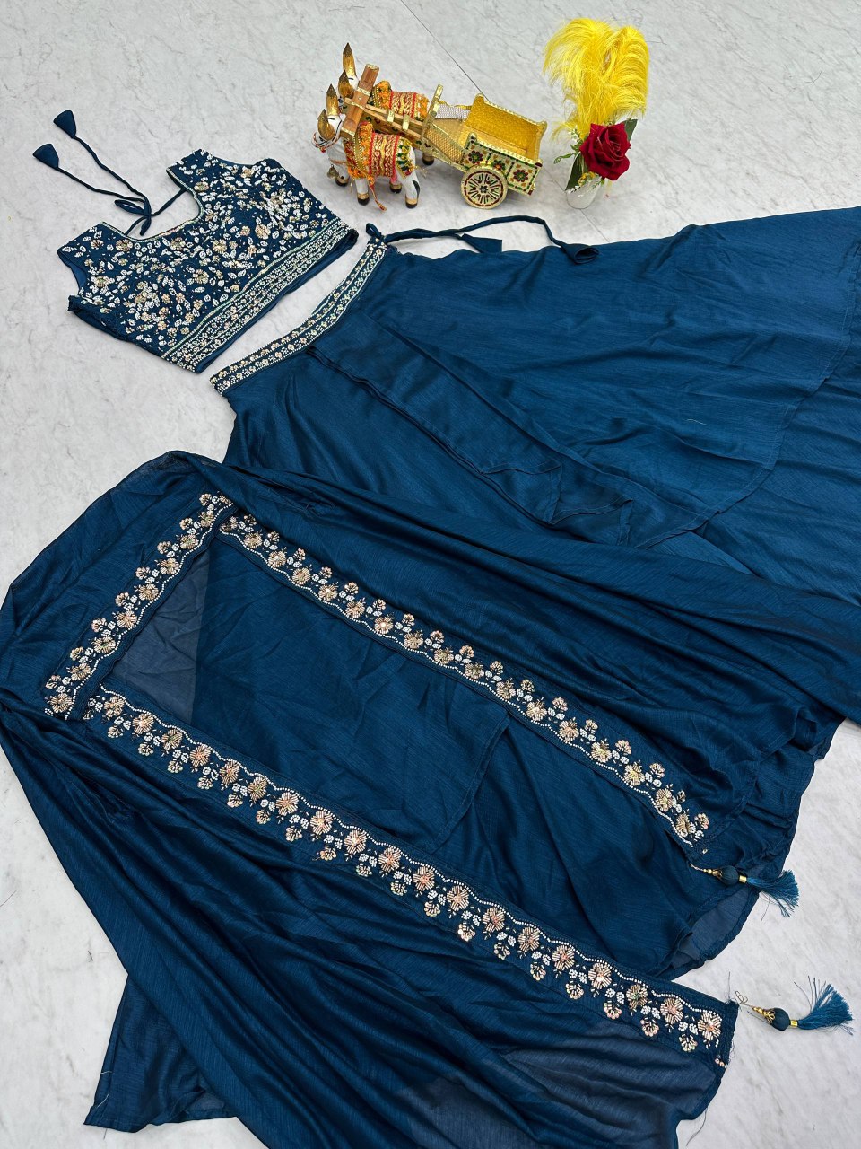 Wedding Special Pure Vichitra Silk Lehenga Choli with Shrug Style Dupatta - Fully Stitched