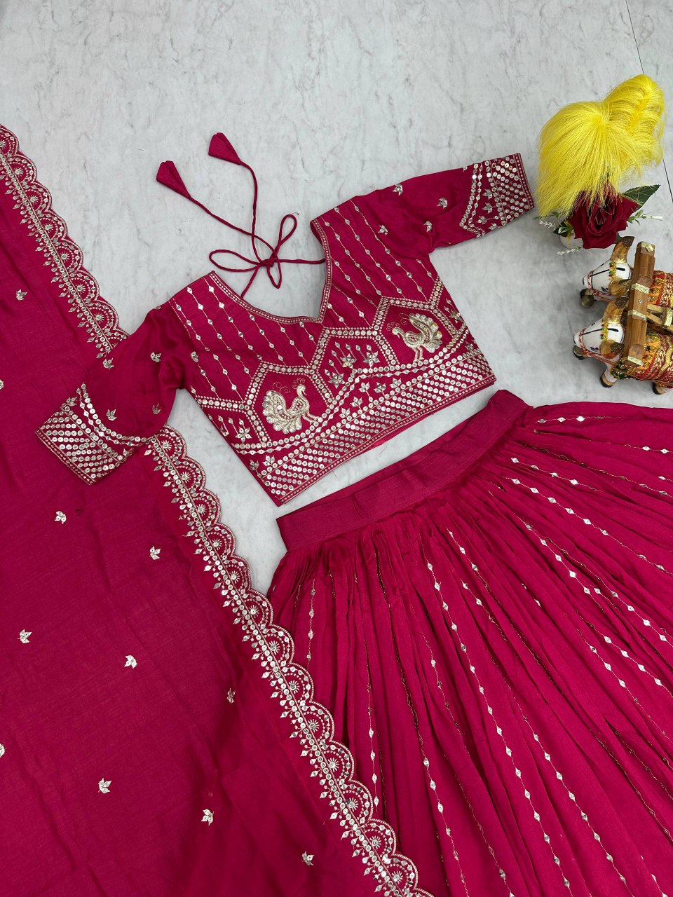 Festival Collection Vichitra Lehenga Choli with Heavy Embroidery Sequence Work - Fully Stitched