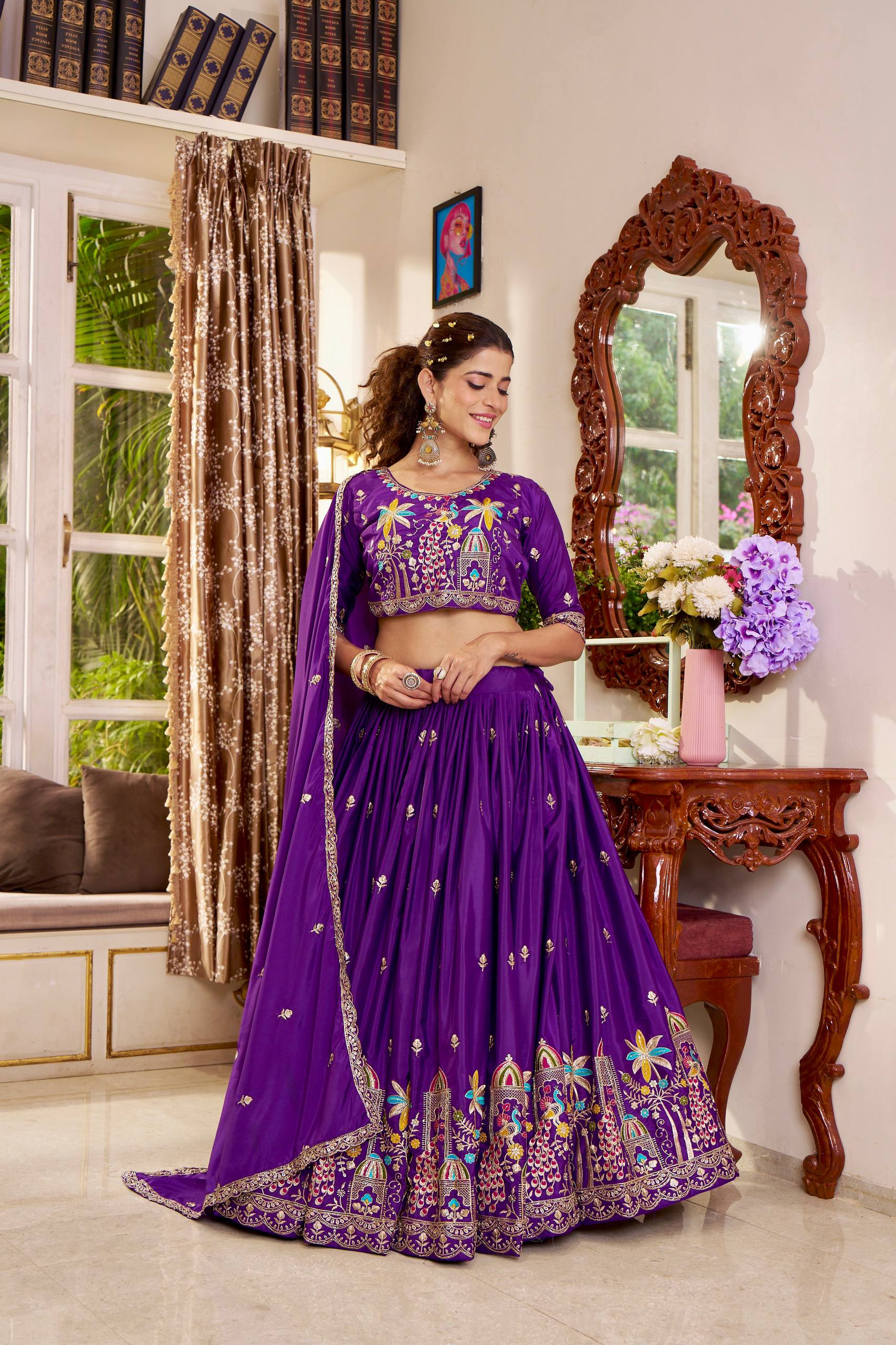 Wedding Collection Pure Crepe Silk Lehenga Choli with Heavy Embroidery Sequence Work - Fully Stitched