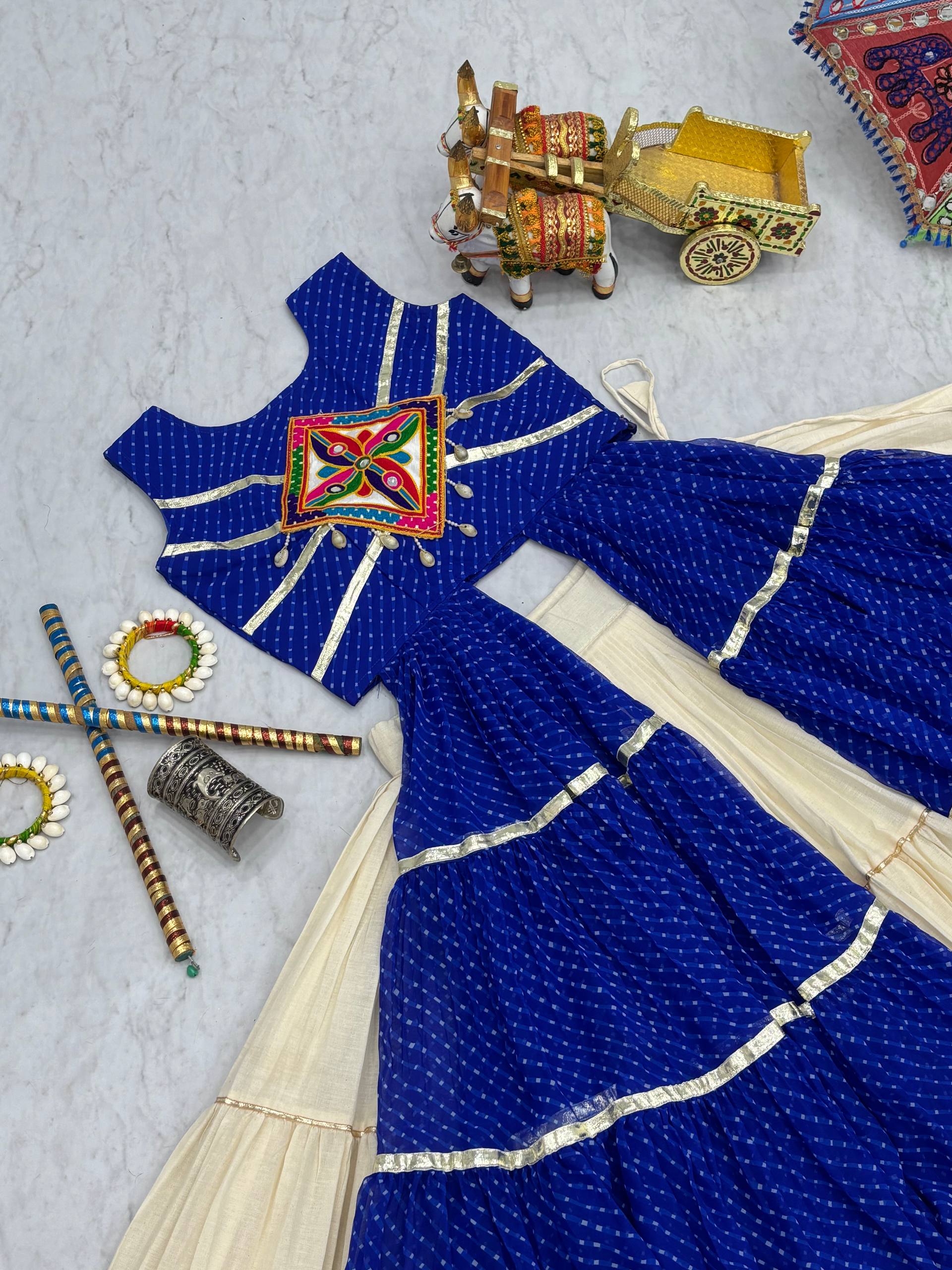 Navratri Special Gamathi Work Cotton Lehenga Choli with 9 Meter Flair - Fully Stitched