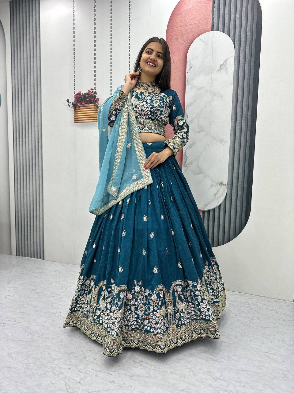 New Festival Vichitra Silk Lehenga Choli with Heavy Embroidered Dupatta - Fully Stitched