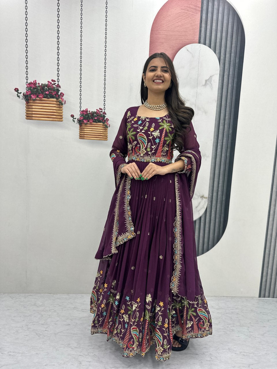 Designer Fox Georgette Embroidered Gown with Dupatta -  Fully Stitched