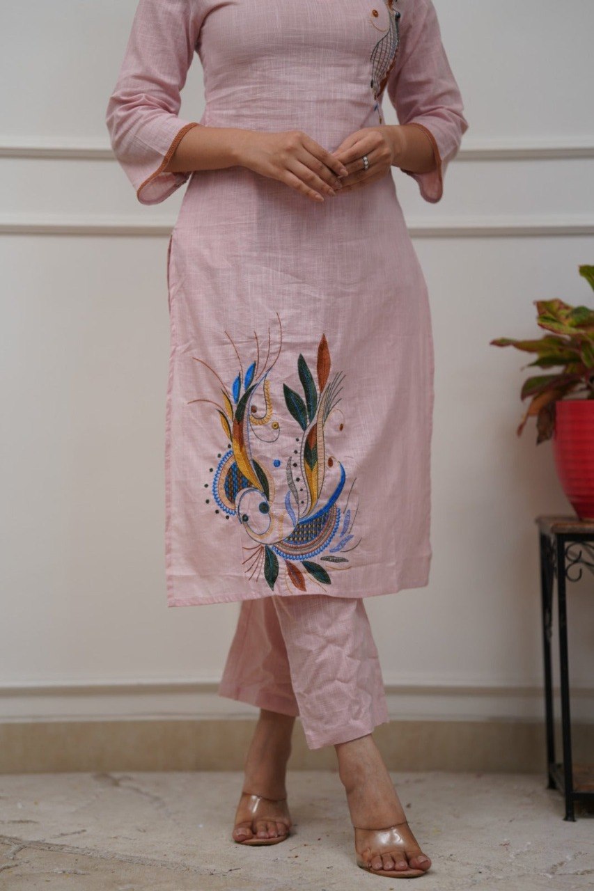Modern Cotton Blend Co-Ord Set for Women with Embroidery Work - Fully Stitched