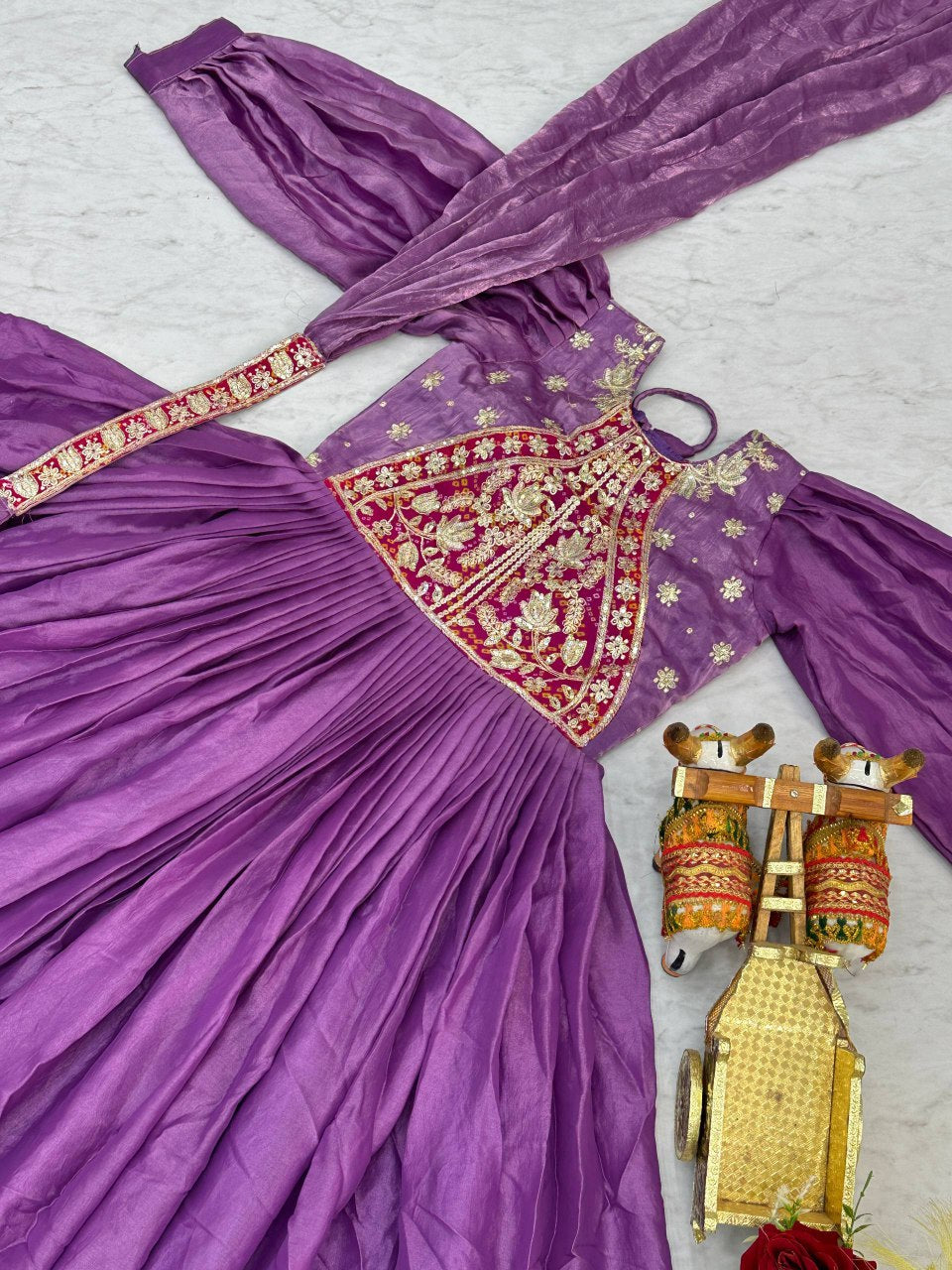 Festival Collection Fendy Silk Long Gown with Heavy Sequence and Thread Embroidery Work - Fully Stitched
