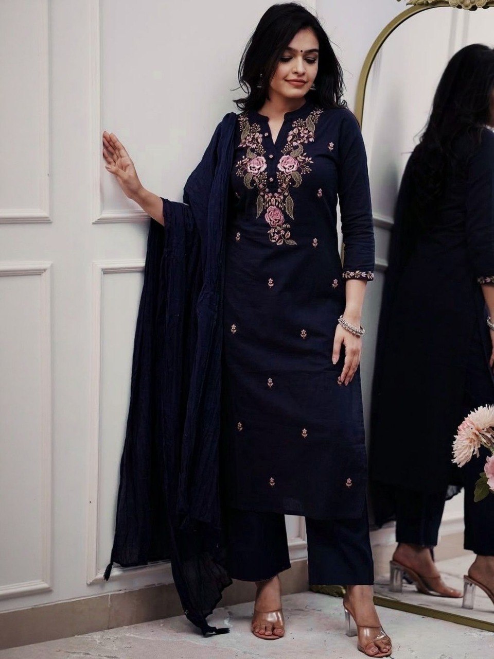 Stylish Viscose Rayon Embroidered Kurta Pant Set with Nazmin Dupatta for Party Wear - Fully Stitched