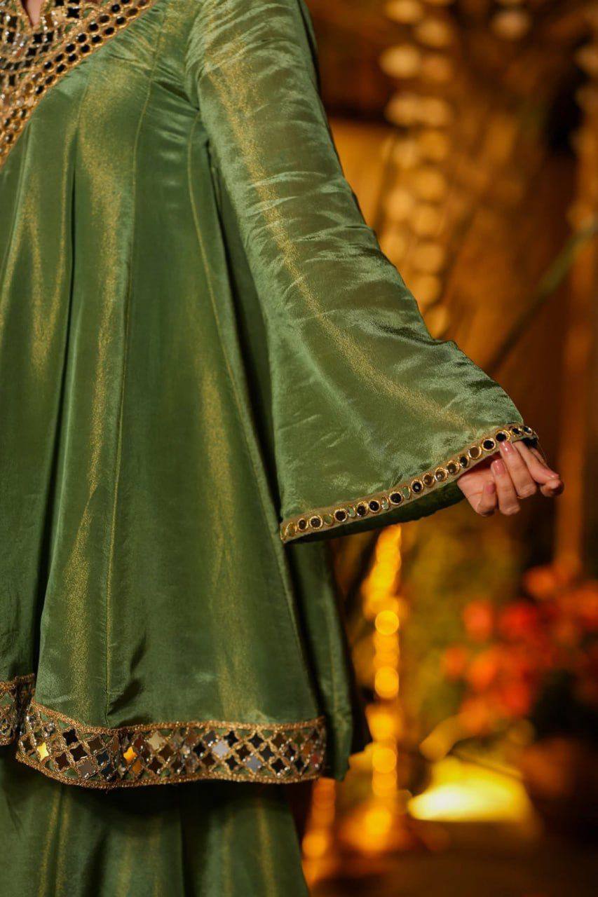 Premium Silk Kurti Set for Women | Designer Real Mirror Work Kurti with Silk Pant & Handwork Dupatta | Wedding, Festive & Party Wear Collection&nbsp (K)-1011
