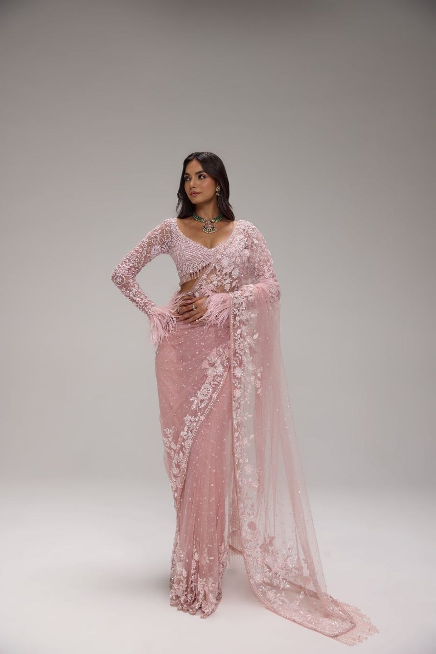 Bollywood Blockbuster Butterfly Net Sequins Embroidered Saree with Designer Blouse