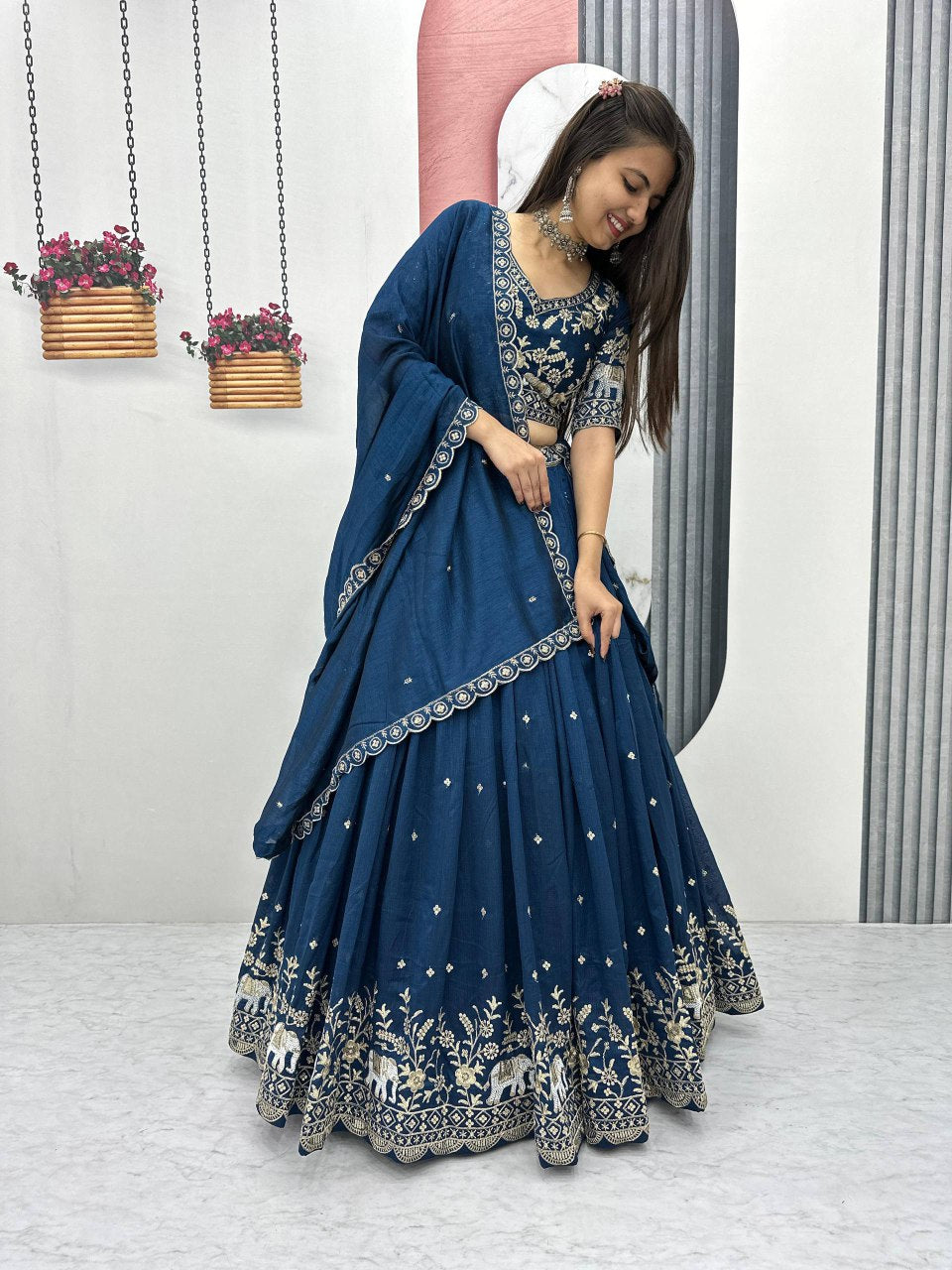 New Festival Vichitra Silk Lehenga Choli with Designer Embroidery Dupatta - Fully Stitched