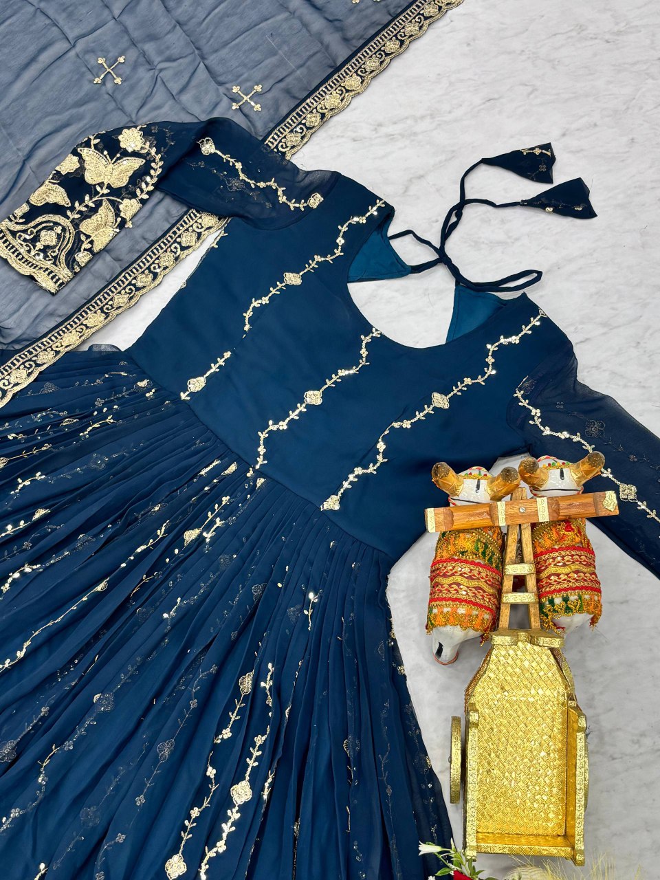 Festival Collection Fox Georgette Long Gown with Heavy Sequence Embroidery Dupatta - Fully Stitched
