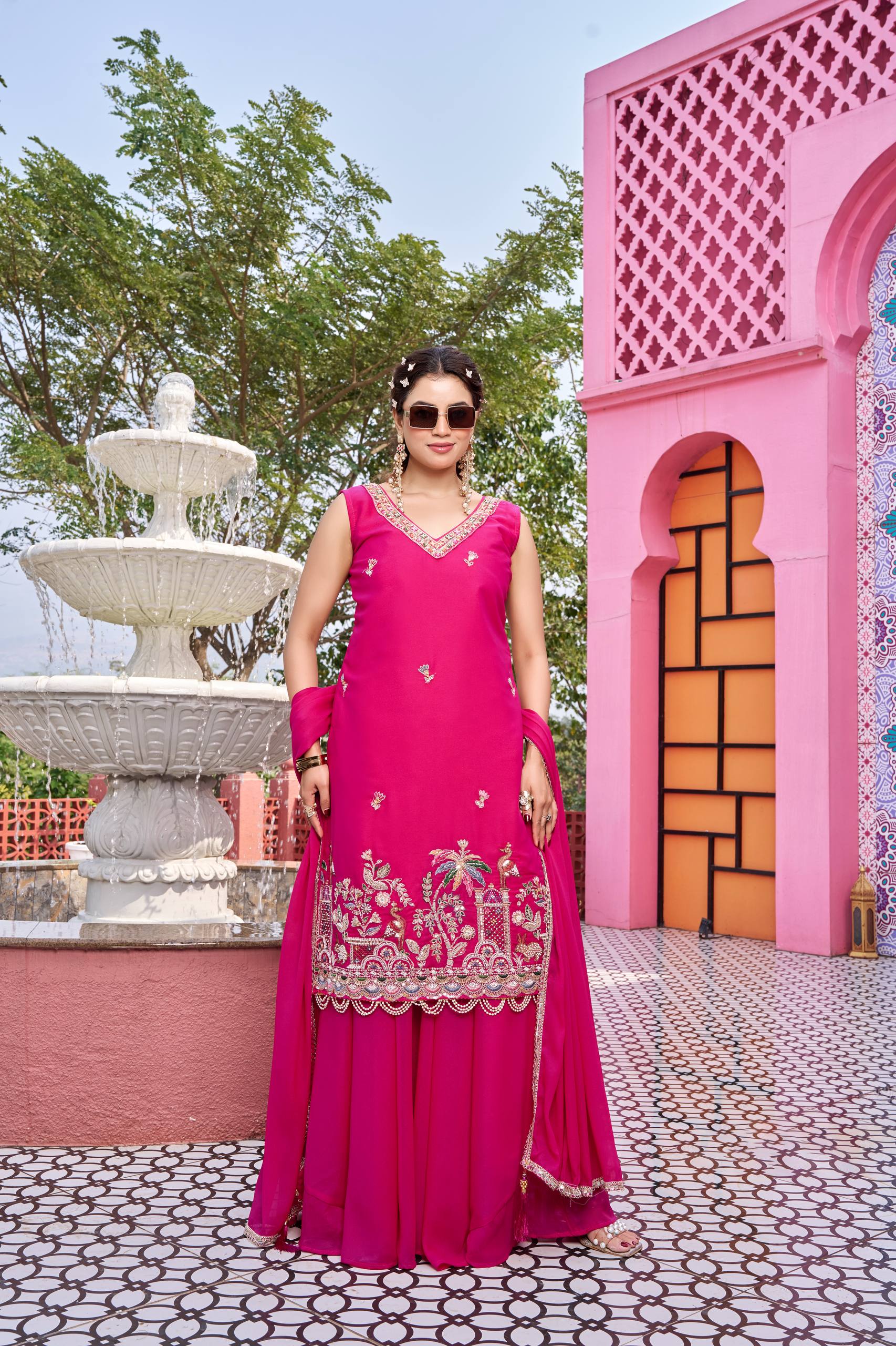 New Haldi Special Designer Kurti Palazzo with Dupatta and Moti Work - Fully Stitched