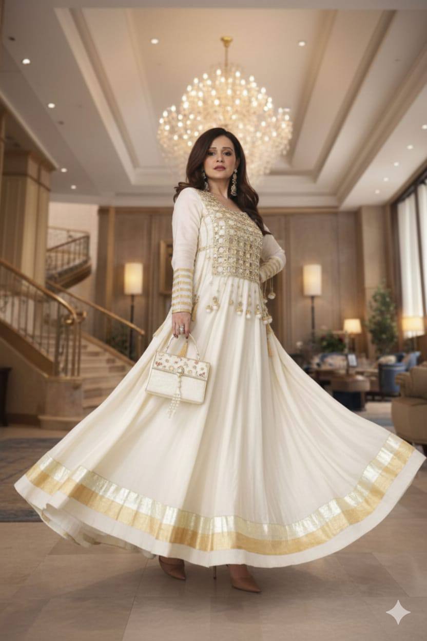Designer Georgette Top, Silk Pant & Mirror Work Jacket Set
