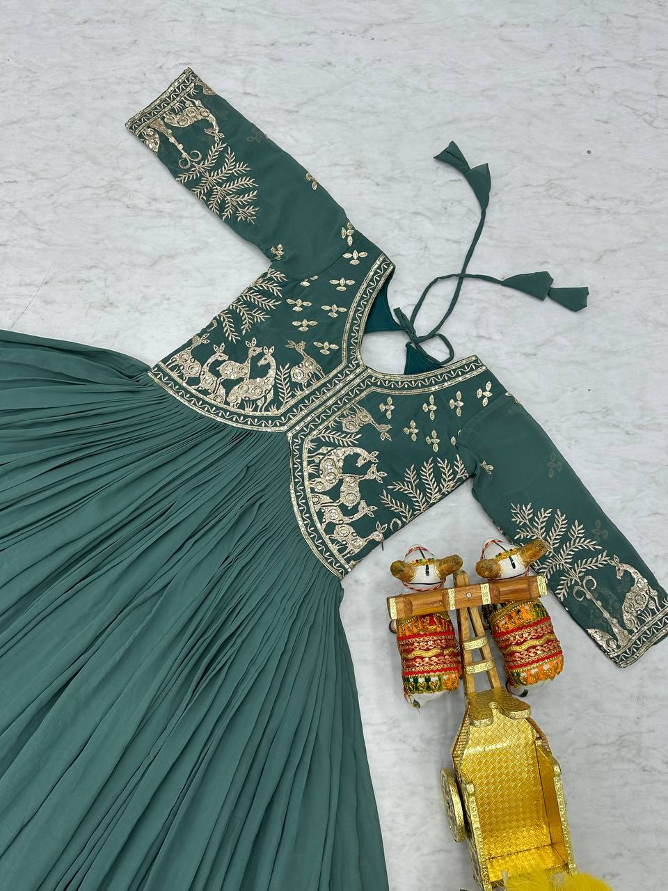 New Festival Collection Fox Georgette Long Gown with Heavy 3MM Sequence Work - Fully Stitched